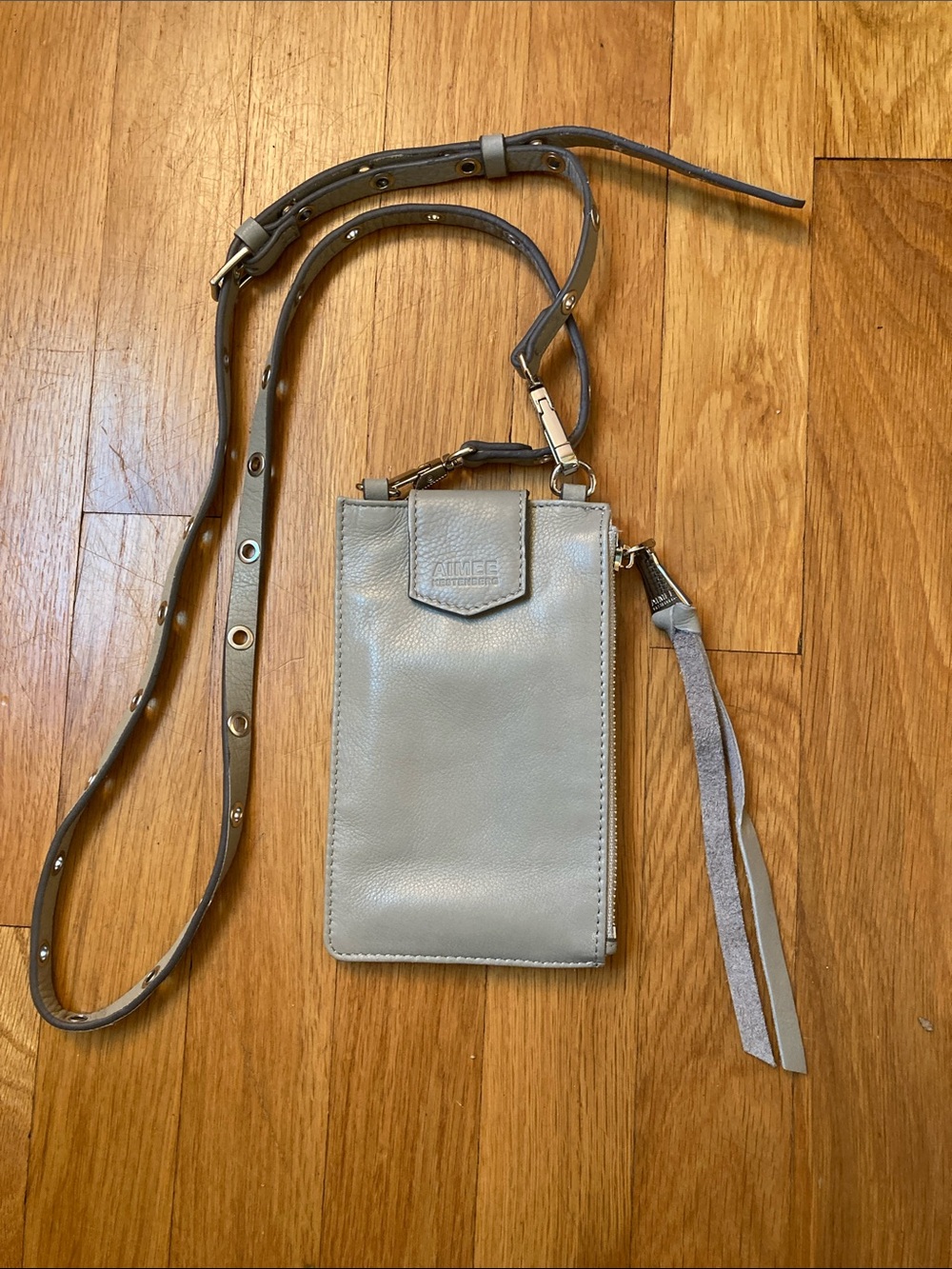Aimee Kestenberg Gray Leather Crossbody Phone Wallet Bag i
